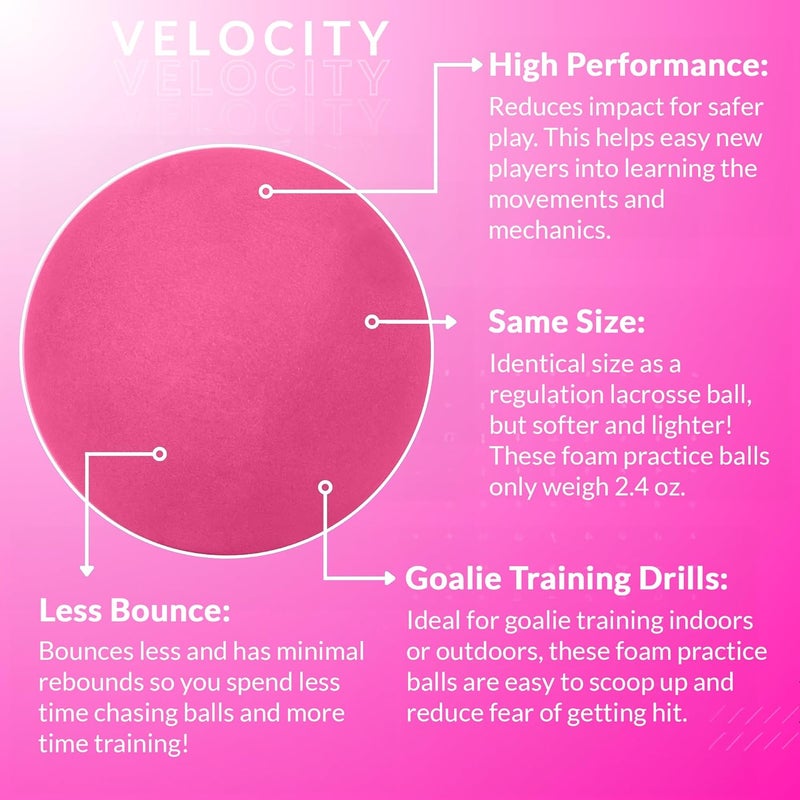 Velocity Soft Foam Lacrosse Balls, Lacrosse Soft Practice Balls for Youth, Indoor Training Lacrosse Softballs for College and High School, Same Size as Regulation - Image 3